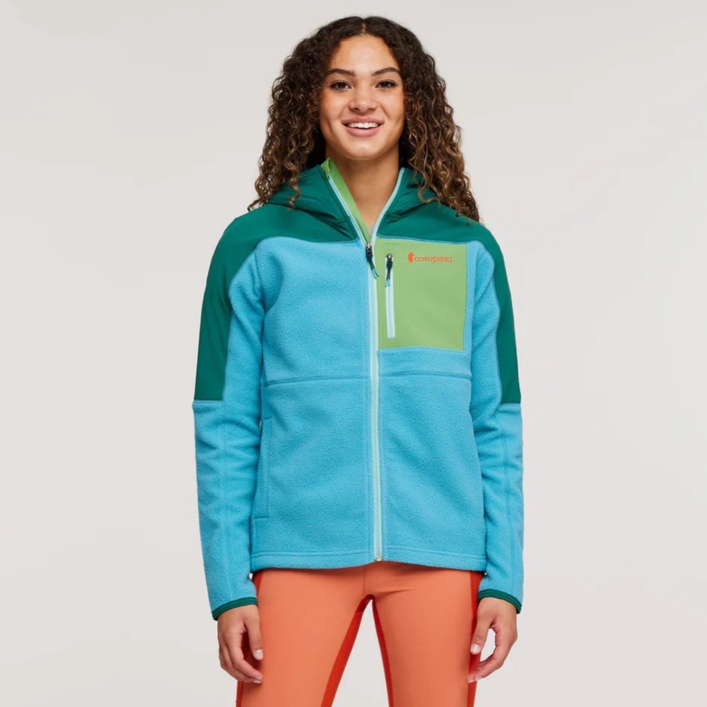NWT Cotopaxi Women's Abrazo Blue and Green Full Zip Fleece Jacket with Hood